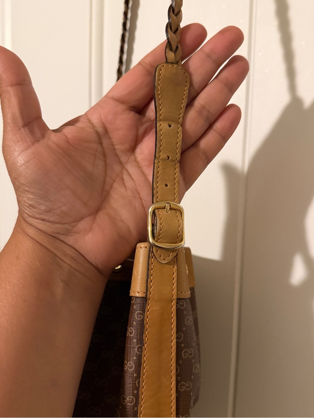 Gucci Brown GG Supreme Bucket Crossbody with Braided Strap - Picture 5 of 8